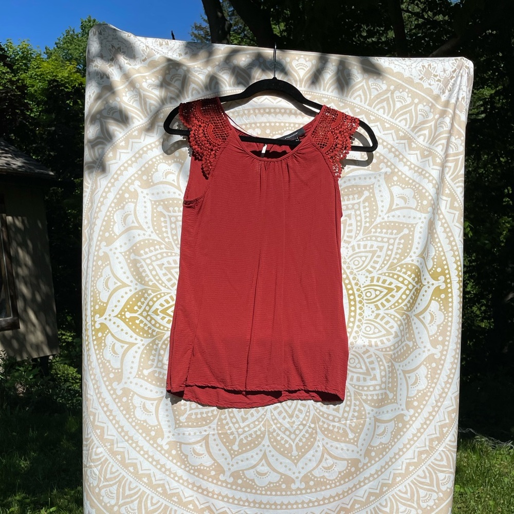 Soft Red Chiffon/Cotton Blouse